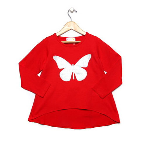 Glitter Butterfly Girls Red Top