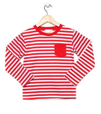 Red and White Striped Long Sleeve Top