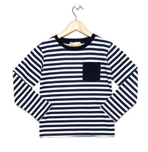 Navy Blue and White Striped Long Sleeve Top