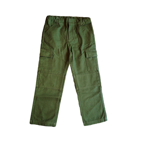 Boys Green Cargo Pants 100% Cotton Canvas Hard Wearing Boys Cargo Pants