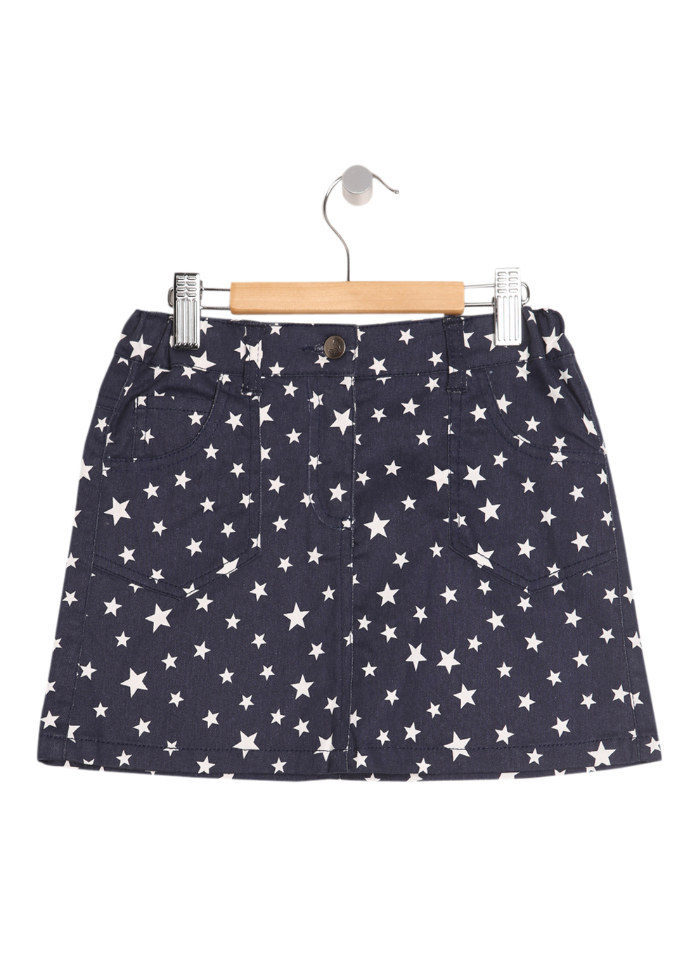 Girls Blue and White Star Print Denim Mini Skirt