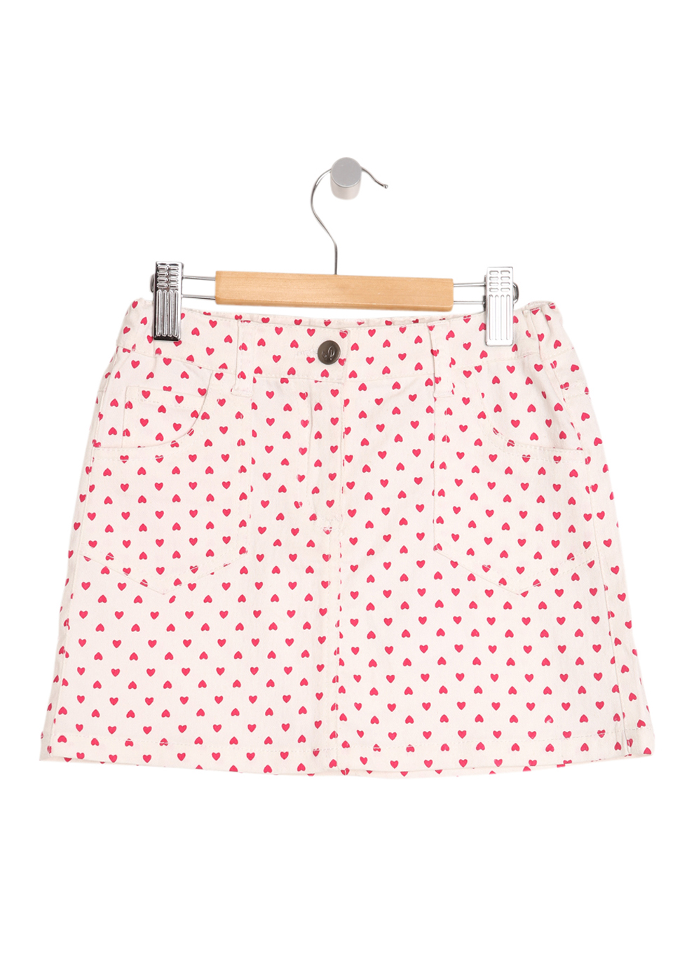 Girls Heart Print Denim Miniskirt