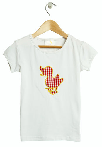 Girls White Tee with Red Duck